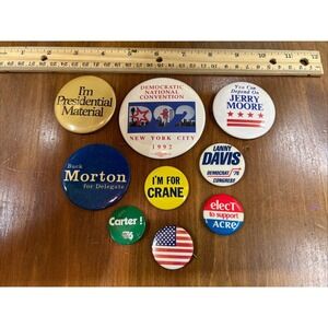 Lot of 9 Political Button Pins Democratic Convention Carter Lanny Davis‎ Morton